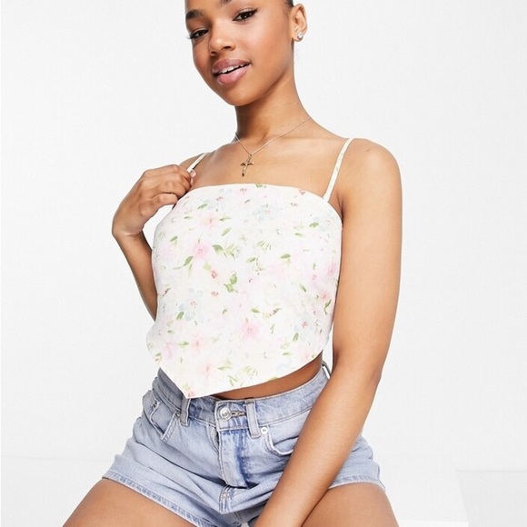 Abercrombie & Fitch Scarf Cami Top, S, Blue-Green Floral Print, Removable Straps - Picture 2 of 9